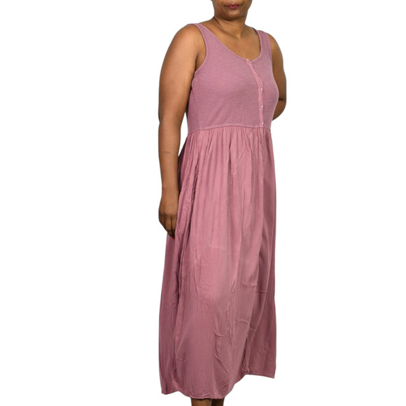 Frye Easy Button Front Dress Pink Mauve Tank Jersey Knit Pockets Rayon Medium - Picture 8 of 15
